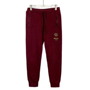 Dolce & Gabbana Wine Red Crown Bee Embroidered Cotton Trousers Size 44